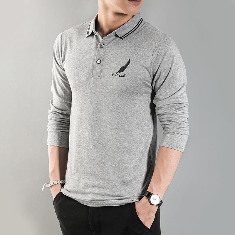 WTEMPO Heren T-shirt met lange mouwen Poloshirt Heren herfstkleding Jeugdkleding Koreaanse modestudenten 3XL grijs
