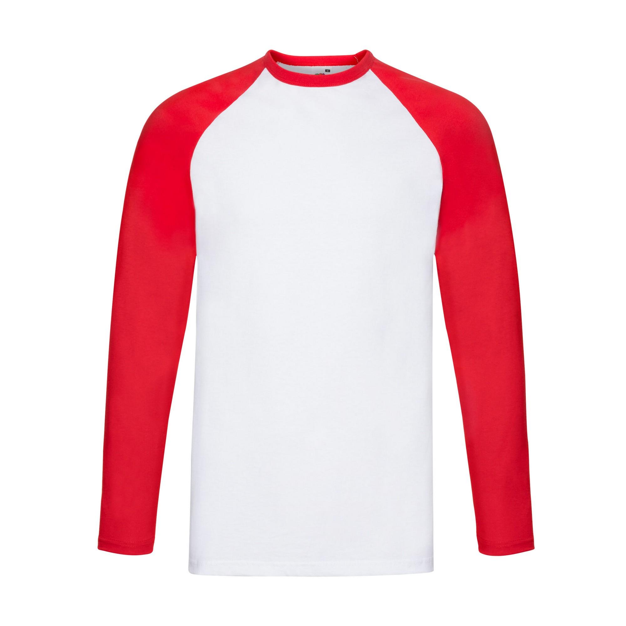 Fruit Of The Loom Mens Contrast Long-Sleeved Baseball T-Shirt XL rood/wit
