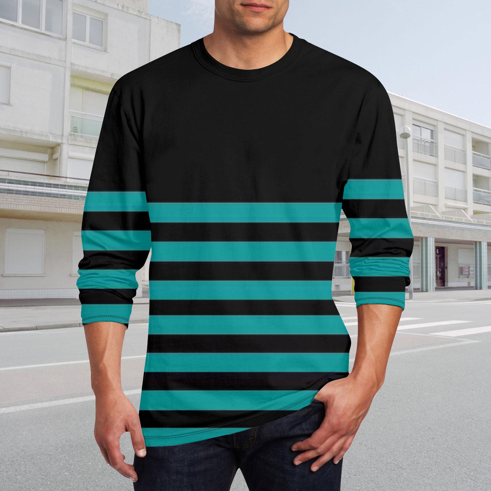 Linglong Heren T-shirt O-hals Kleding Kleding Buiten Lange Mouw Print Modeontwerper Vintage L turquoise