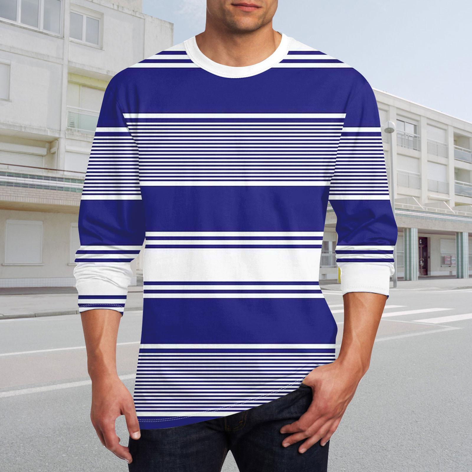 Ximalaya Heren T-shirt O-hals Kleding Kleding Buiten Lange Mouw Print Modeontwerper Vintage M blauw