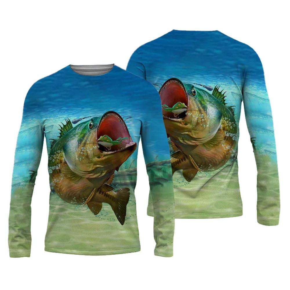 ETST 007 Modieus herenvissersshirt 3D-geprint vispak Ademend T-shirt Lange mouwen Zomer Buitensporten Ronde hals Vissen 5XL