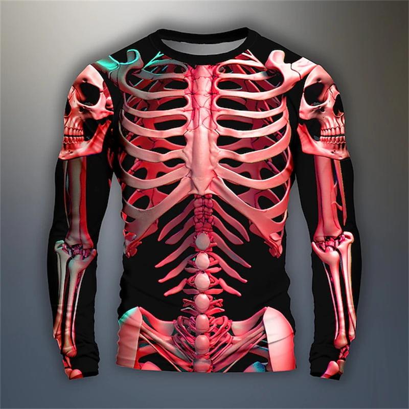 Transmission of love Lente en herfst skelet schedel patroon bedrukt T-shirt heren lange mouw casual oversized T-shirt top streetwear grappige T-shirts 6XL