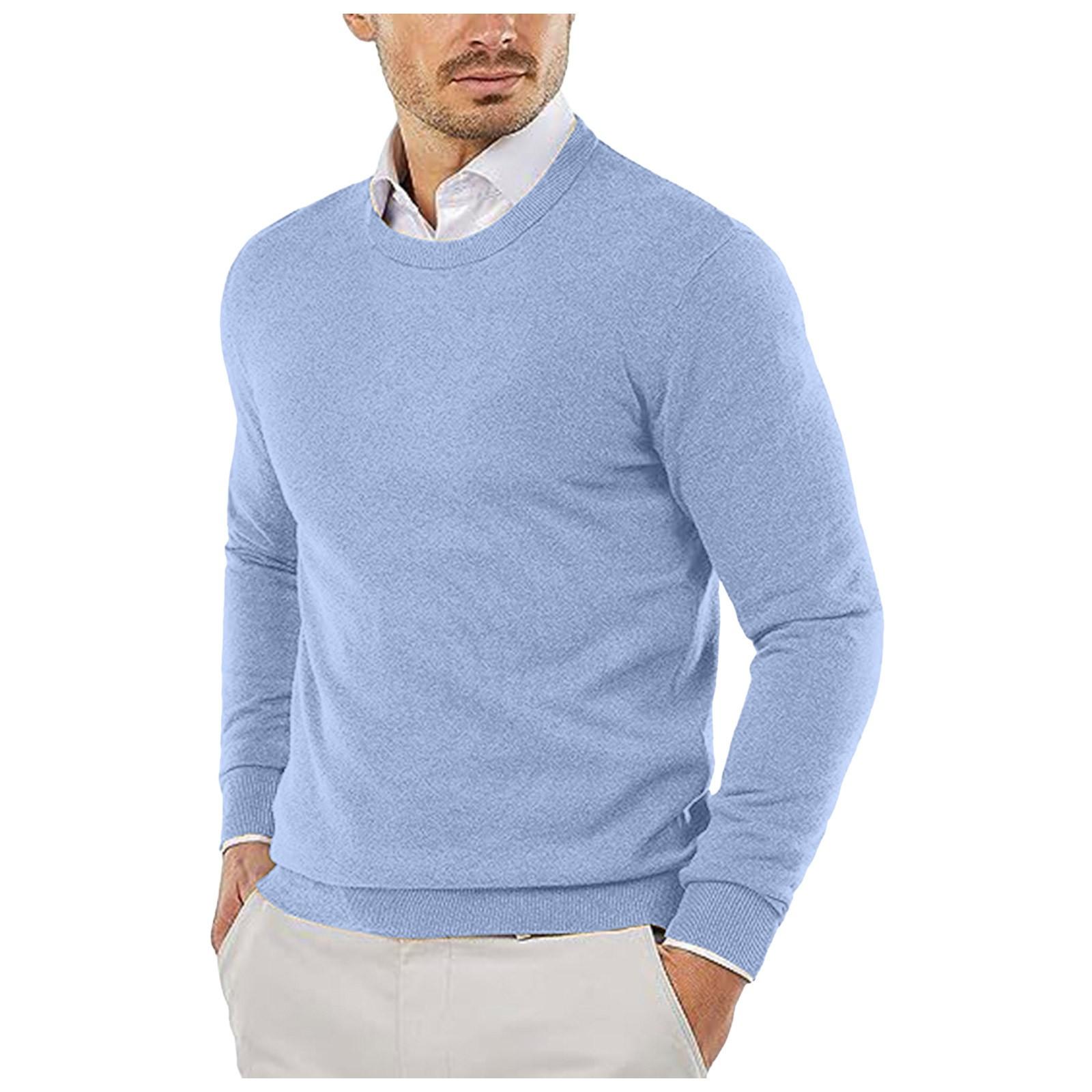 Ren Bag Ronde hals trui Gebreide trui Effen kleur Casual trui met lange mouwen Trui Wollen trui Heren XL lichtblauwe kleur