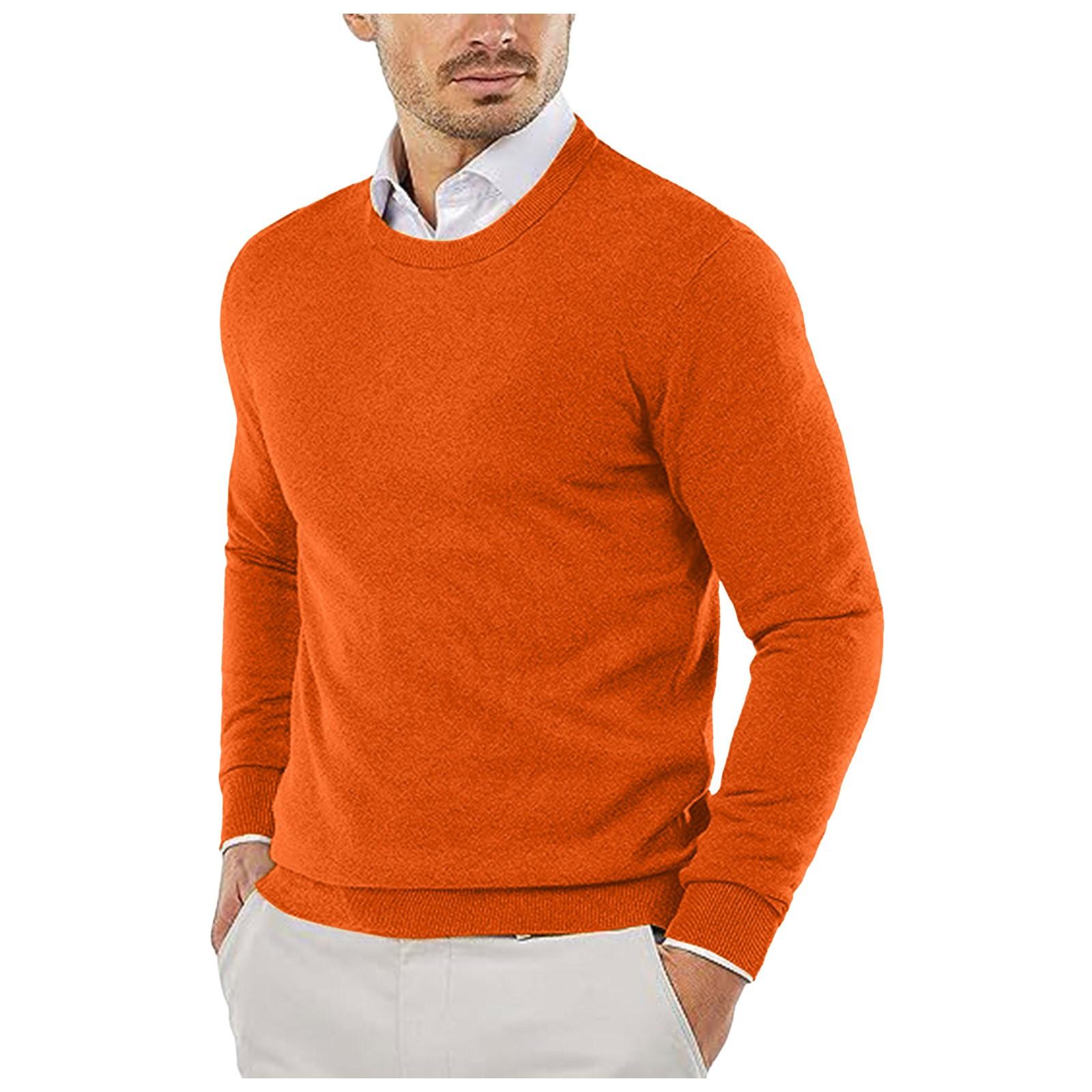 Ren Bag Ronde hals trui Gebreide trui Effen kleur Casual trui met lange mouwen Trui Wollen trui Heren XL saffraan