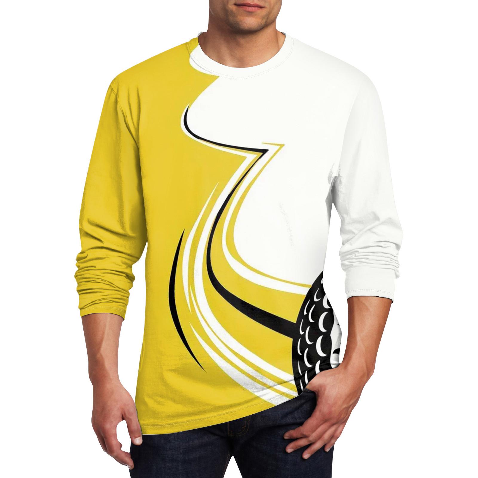 Wahaha123 Heren T-shirt O-hals Kleding Kleding Buiten Lange Mouw Print Modeontwerper Vintage L geel