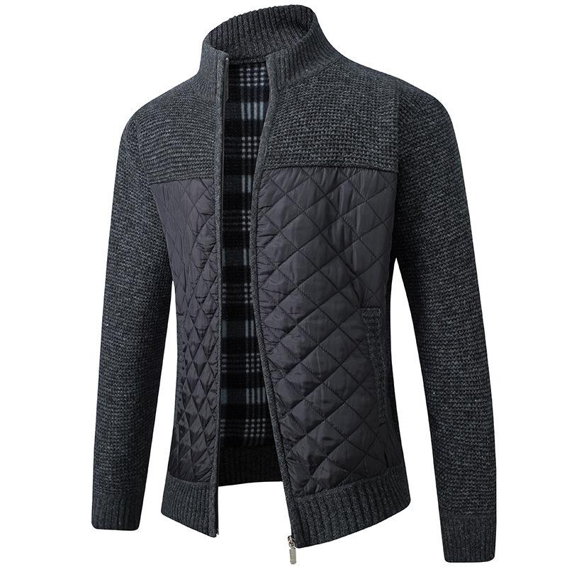 GRK Herfst en winter heren opstaande kraag gestreept geruit plus fluweel mode kleur bijpassende warme gebreide jas trui M