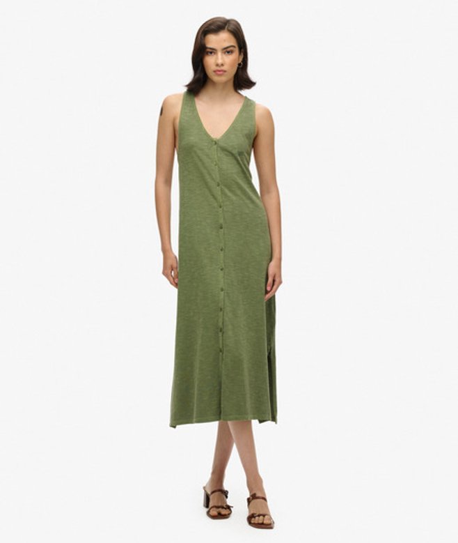 Superdry Beach Jersey Midi-jurk Khaki