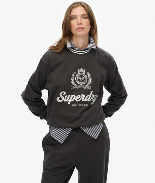 Superdry Country Club Ruimvallend Sweatshirt met Ronde Hals Black
