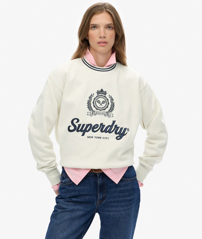Superdry Country Club Ruimvallend Sweatshirt met Ronde Hals White