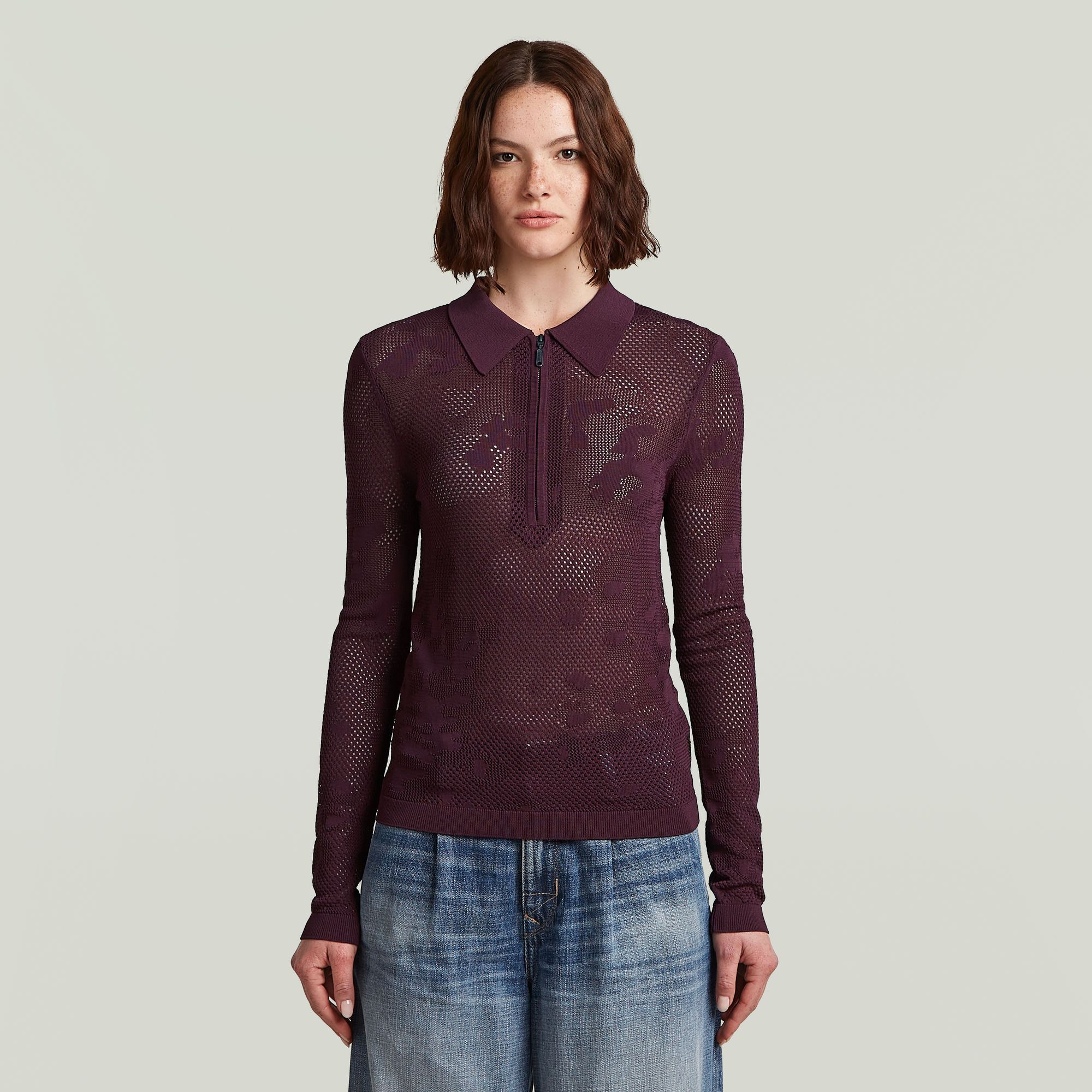 G-Star RAW Pointelle Slim Gebreide Polo - Rood - Dames