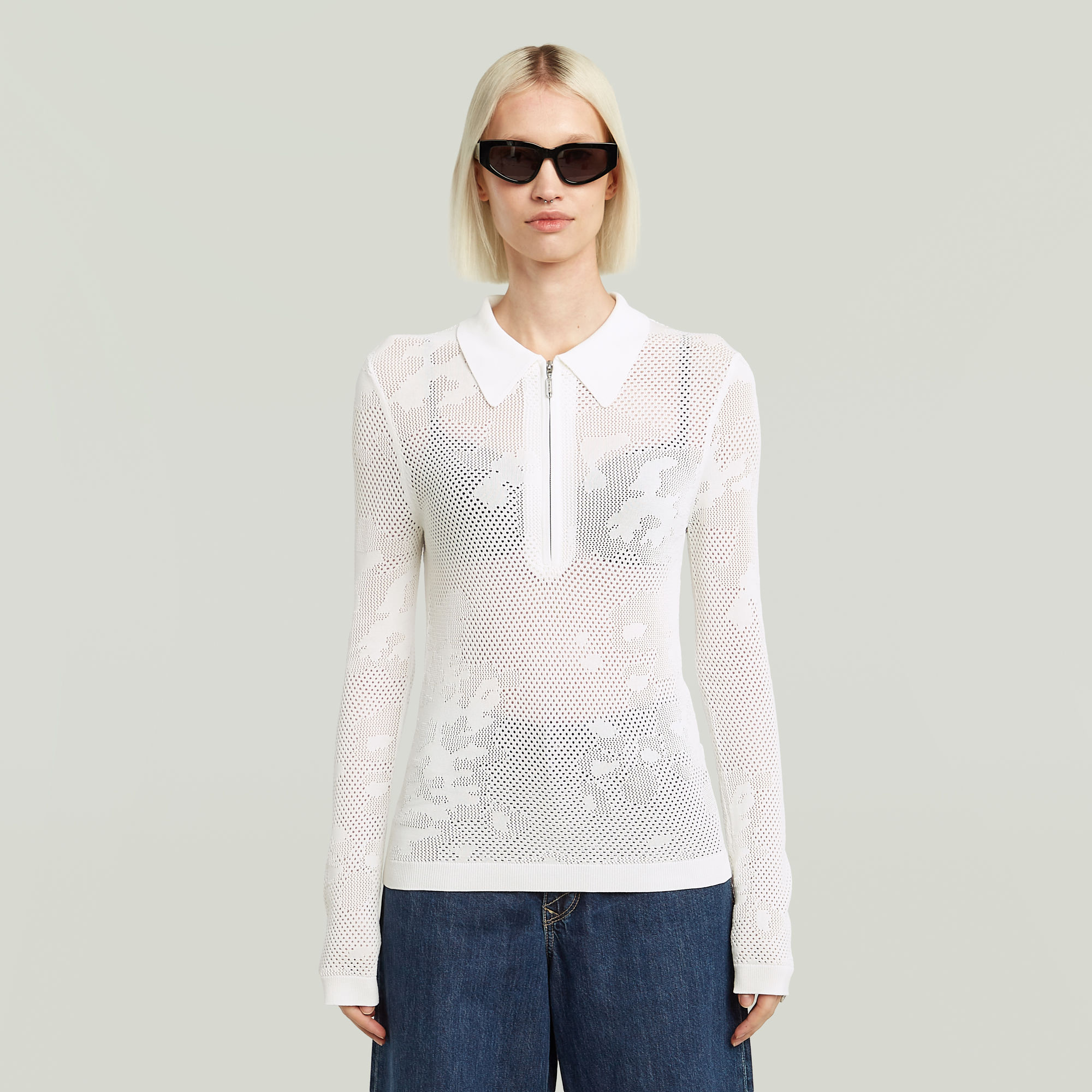 G-Star RAW Pointelle Slim Gebreide Polo - Wit - Dames
