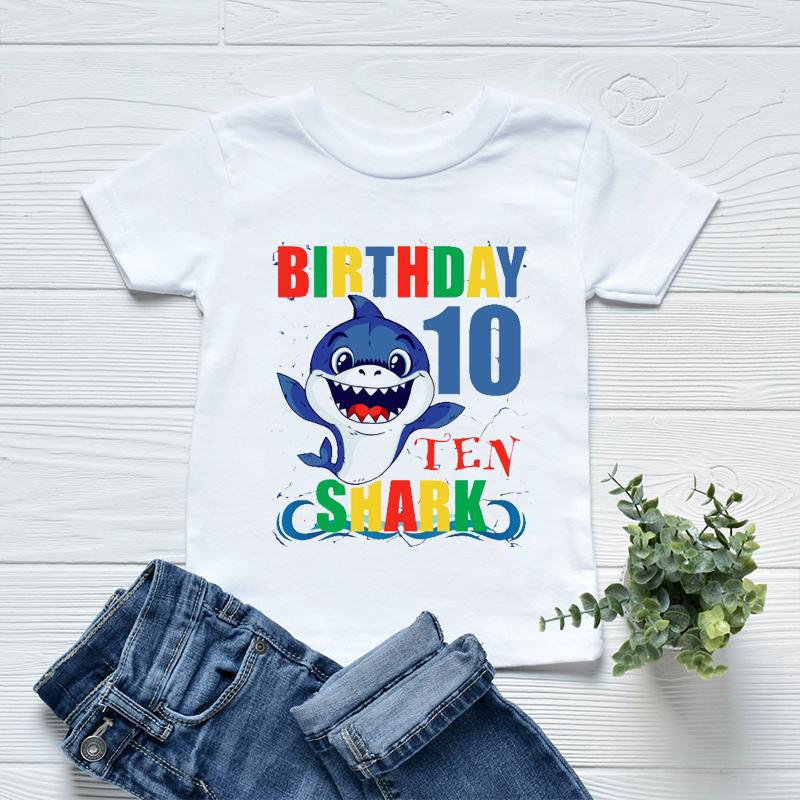 Todaysun Hot Koop Fashion Jongens T-Shirt Leuke Haai Verjaardagscadeau Nummer 1-10 Jaar Oud Print Kids Verjaardagsfeestje kostuum T-shirt Tops 130cm