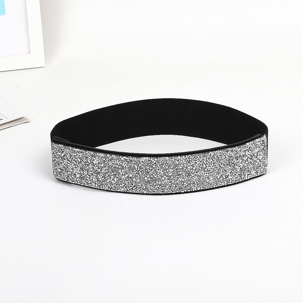 Lobin Knitting Strass elastische brede riem Flash Diamond Veelzijdige tailleband voor dames Modieuze elastische riem