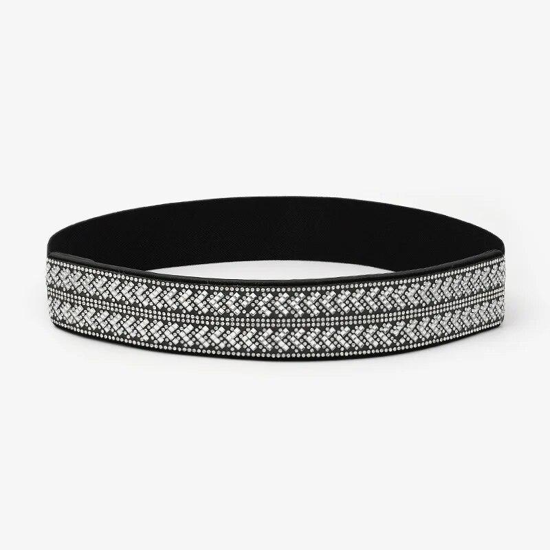Mango Event Glanzende Rijnsteen Pailletten Corst Elastische Riem Voor Vrouwen Ingelegde Imitatie Diamant Elastische Riemen Flitskleur Dames Mode Jurk 70cm