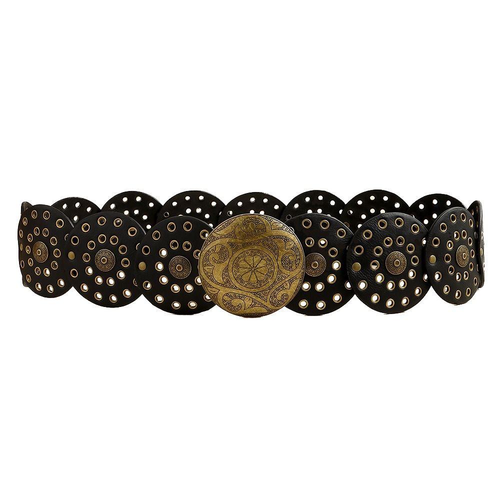 NicceBazar Ronde holle riem Y2K brede riemen Vintage schijfriemen voor dames Black-Gold Buckle