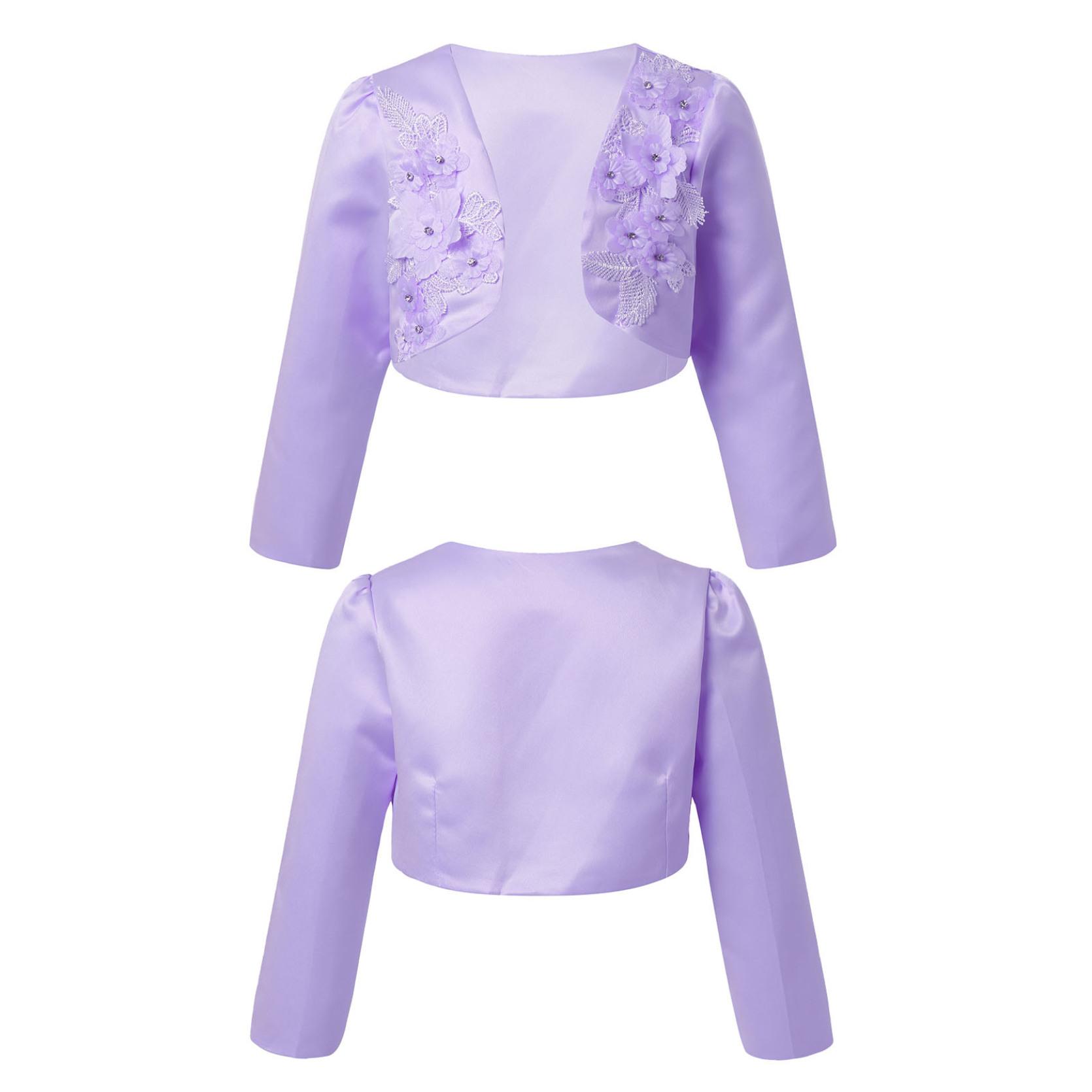 IEFiEL Kids Meisjes Lange Mouw 3D Bloem Applique Bolero Bruiloft Prinses Cover Up Bolero Vest