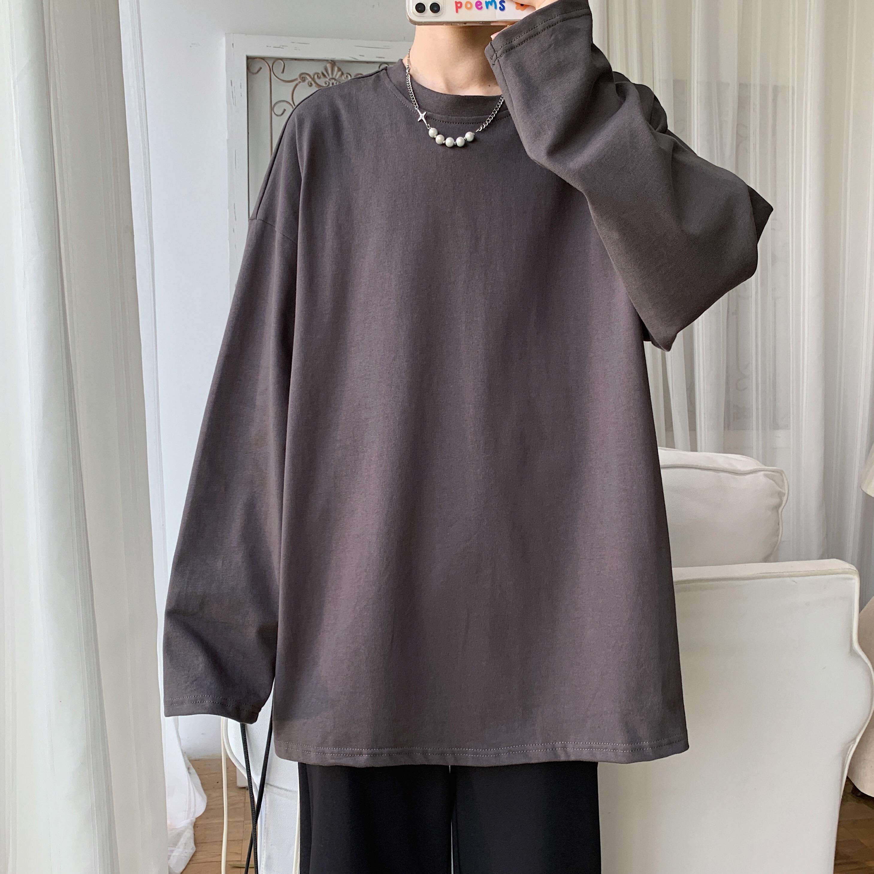 King Billion 100% Katoen Oversize Heren Dames T-shirt Man Lange mouwen Pure Kleur Heren t-shirt T-shirts Voor Mannen Vrouwen Tops XXL donkergrijze kleur