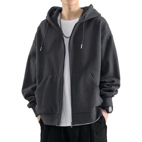 Manshanwangluo Heren Herfst Winter Hoodie met Rits Effen Kleur Lange Mouw Kapmantel Mannelijke Gezellige Stijlvolle Bovenkleding 3XL donkergrijze kleur