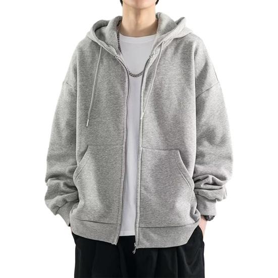 Manshanwangluo Heren Herfst Winter Hoodie met Rits Effen Kleur Lange Mouw Kapmantel Mannelijke Gezellige Stijlvolle Bovenkleding XL lichtgrijze kleur