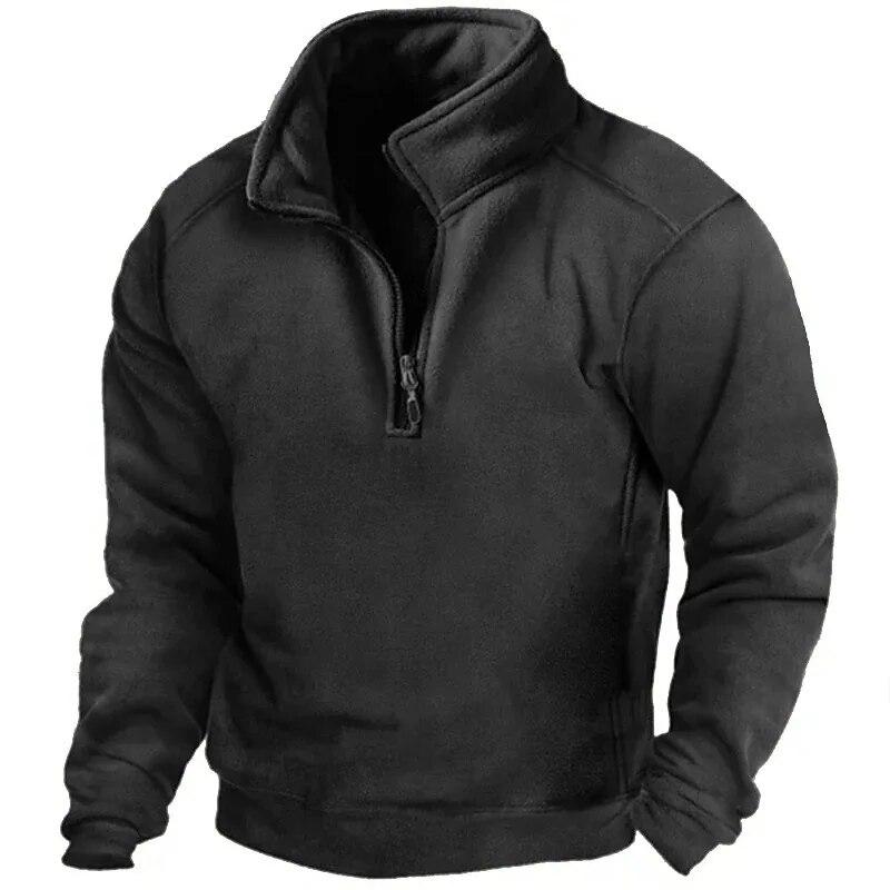 Big Thumb 2024 Heren Half-Zip Sweatshirts Herfst Mannelijke Stand Kraag Losse Effen Kleur Trui Nieuwe Man Trend Casual Legergroen hoodies XL zwart
