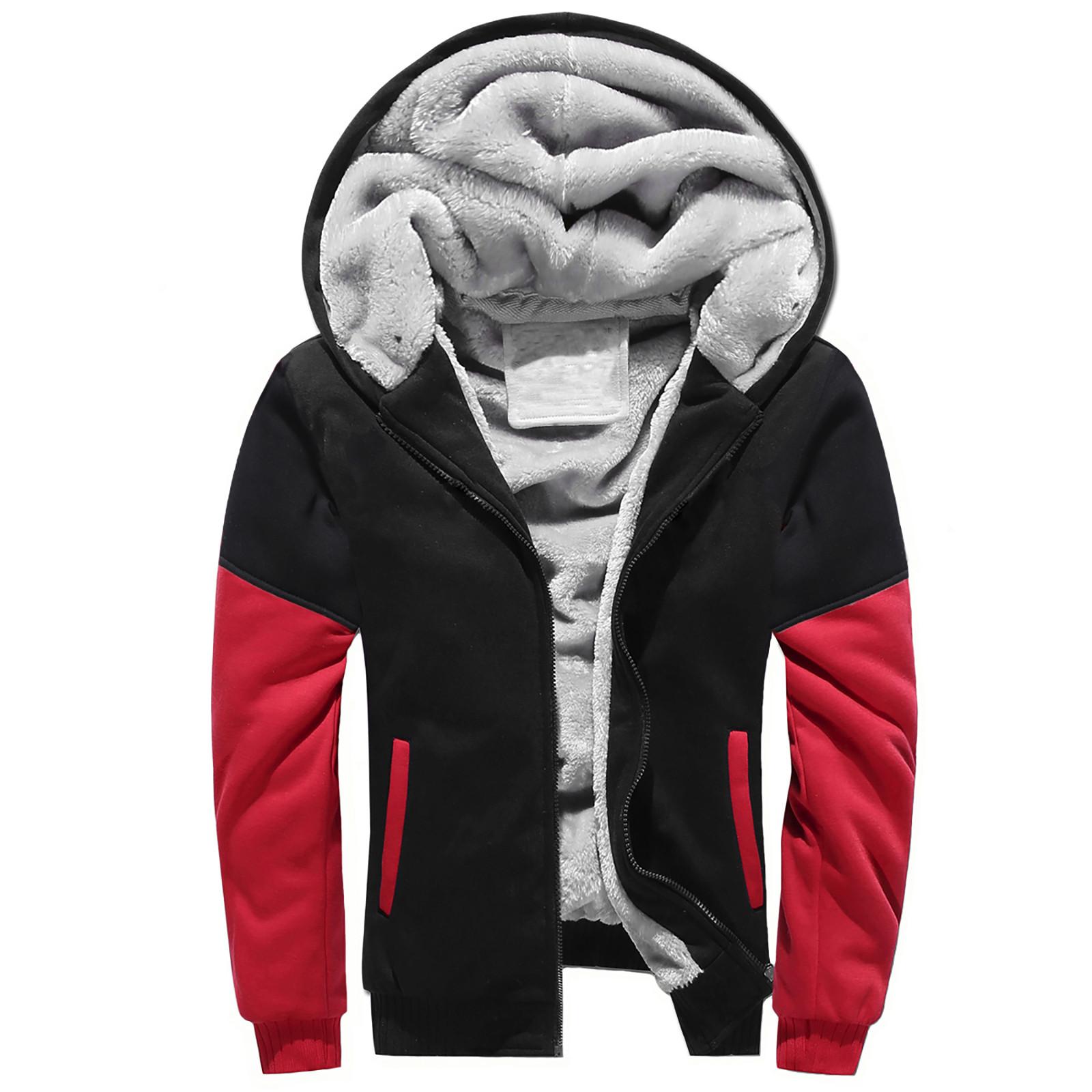Niubiplus Heren trui winter workout fleece hoodie jassen volledige ritssluiting wollen warme dikke jassen XL rood