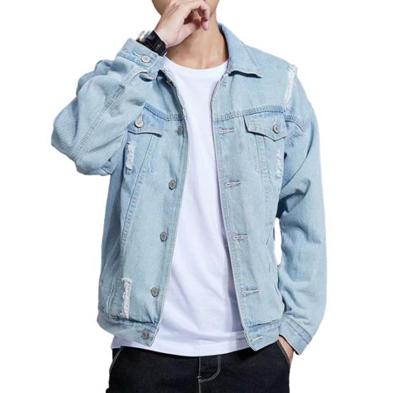 Jiantengxujm Heren Lentejas Capuchon Nep Tweedelige Kleur Bijpassende Enkelrijs Losse Lange Mouwen Cardigan Gescheurde Opgestikte Zak Casual Herenjas XL blauw