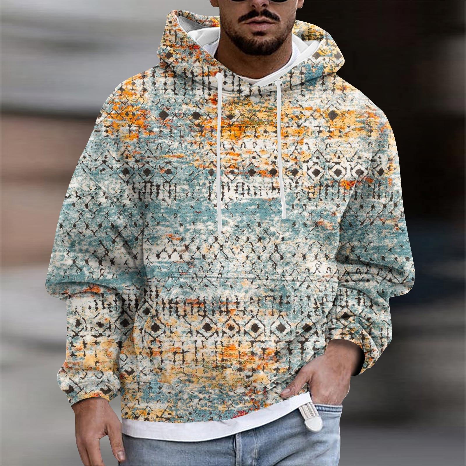 Xingben Two Heren print pluche warme jas fleece trui casual jas zak trui herfst winterjas XXL geel