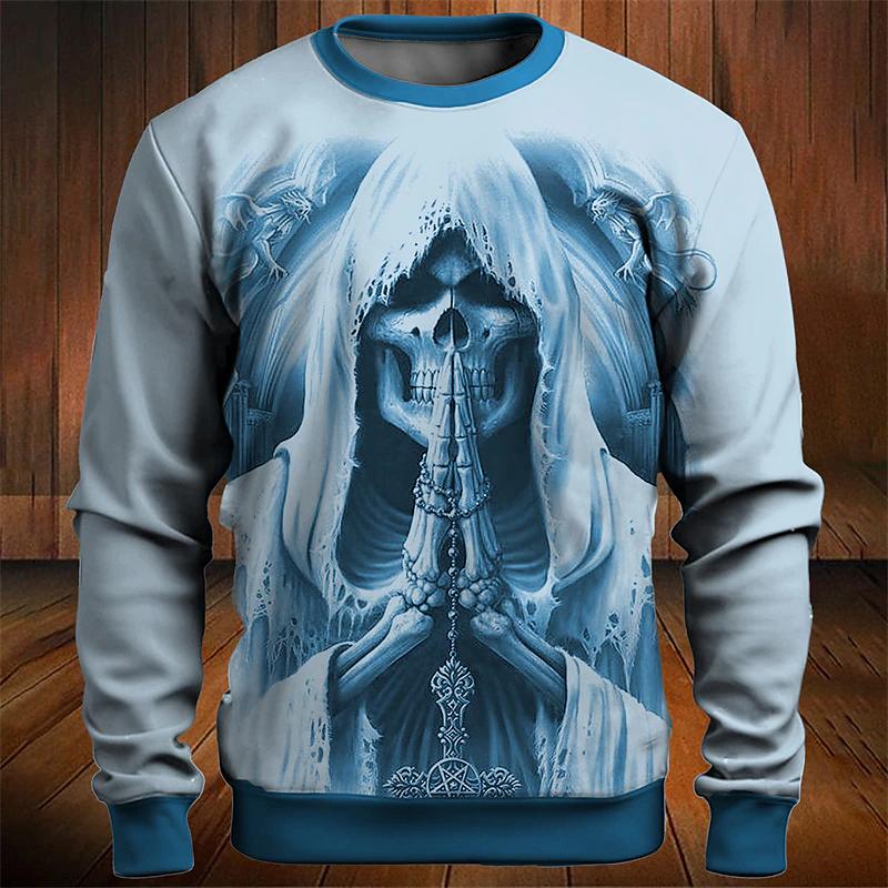ETST 012 Halloween Pullover Sweatshirt Voor Heren Schedel Grafische Print Lange Mouw Tops Oversized O-Neck Golf Pullover Casual Heren Sweatshirts 4XL