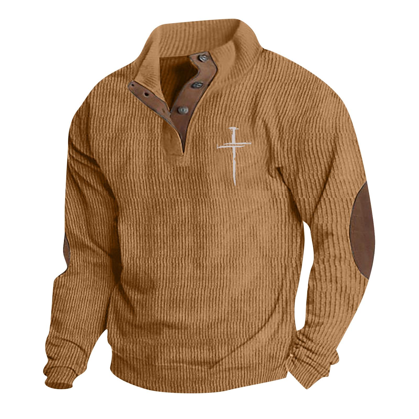 Niubiplus Lente en herfst herensweatshirt met staande kraag is outdoor casual truien tops XL lichtbruine kleur