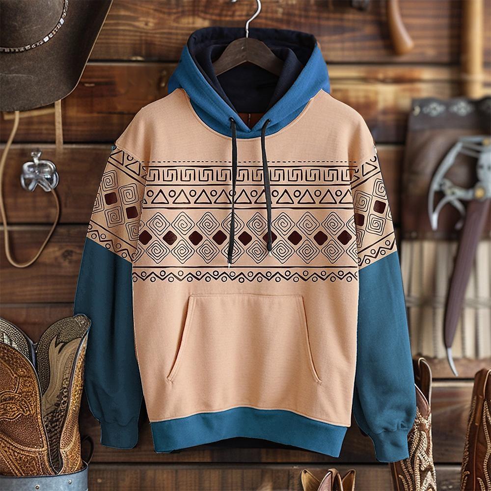 ETST 013 Herfst Heren Hoodie 3d Etnisch Patroon Print Lange Mouw Sweatshirt Gestreepte Patchwork Top Retro Oversized Hoodies Voor Herenkleding 4XL