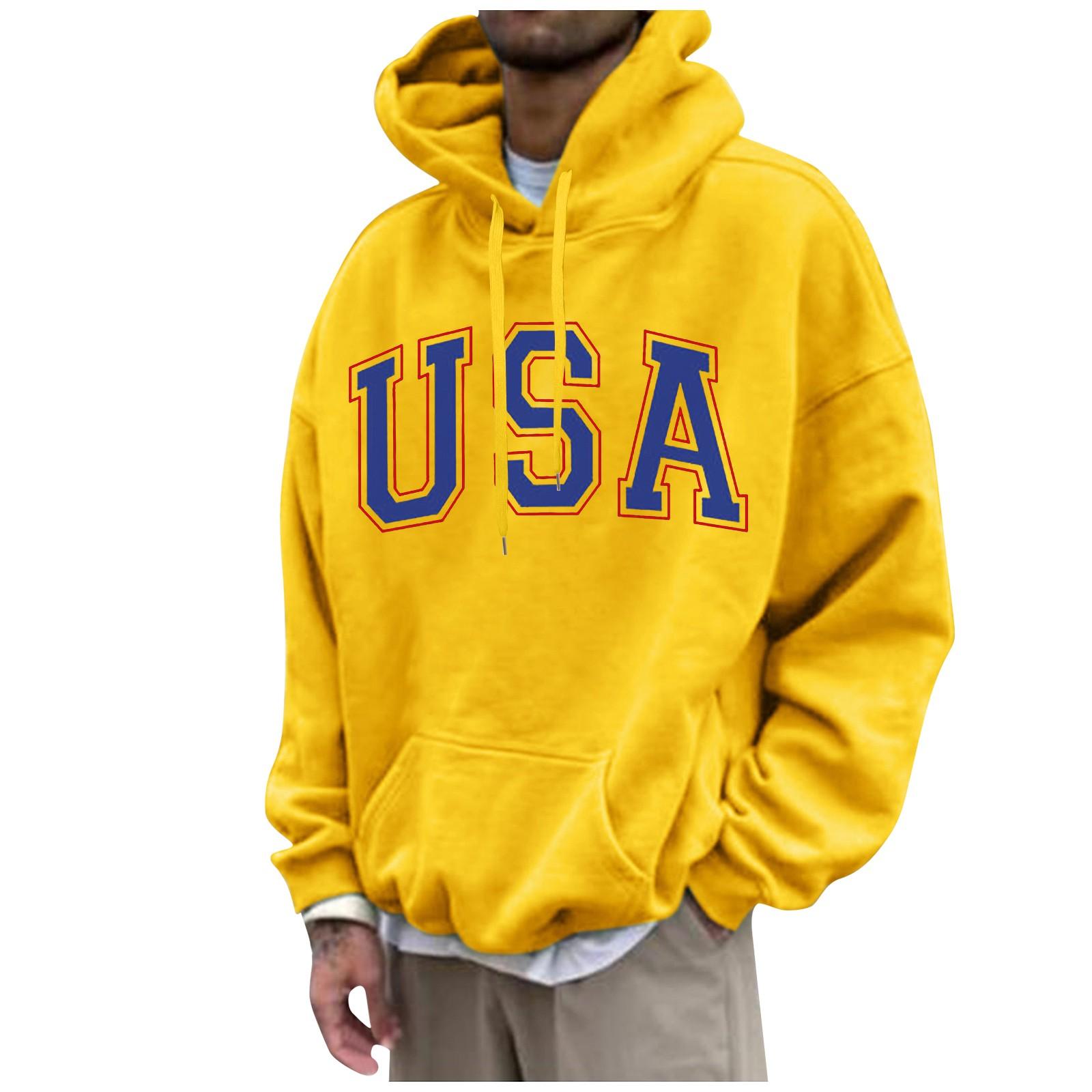 Sinking fish Los bedrukt sweatshirt met capuchon voor heren Casual mode-sportsweatshirt voor heren XL geel