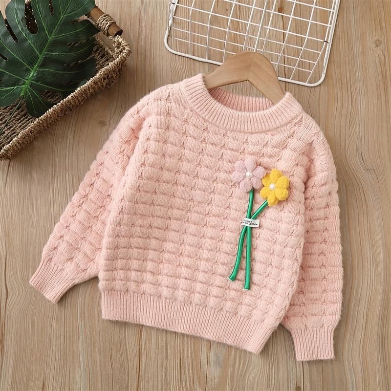 KIDSW Trui met ronde hals voor meisjes. Casual verdikte trui voor kinderen 130cm roze