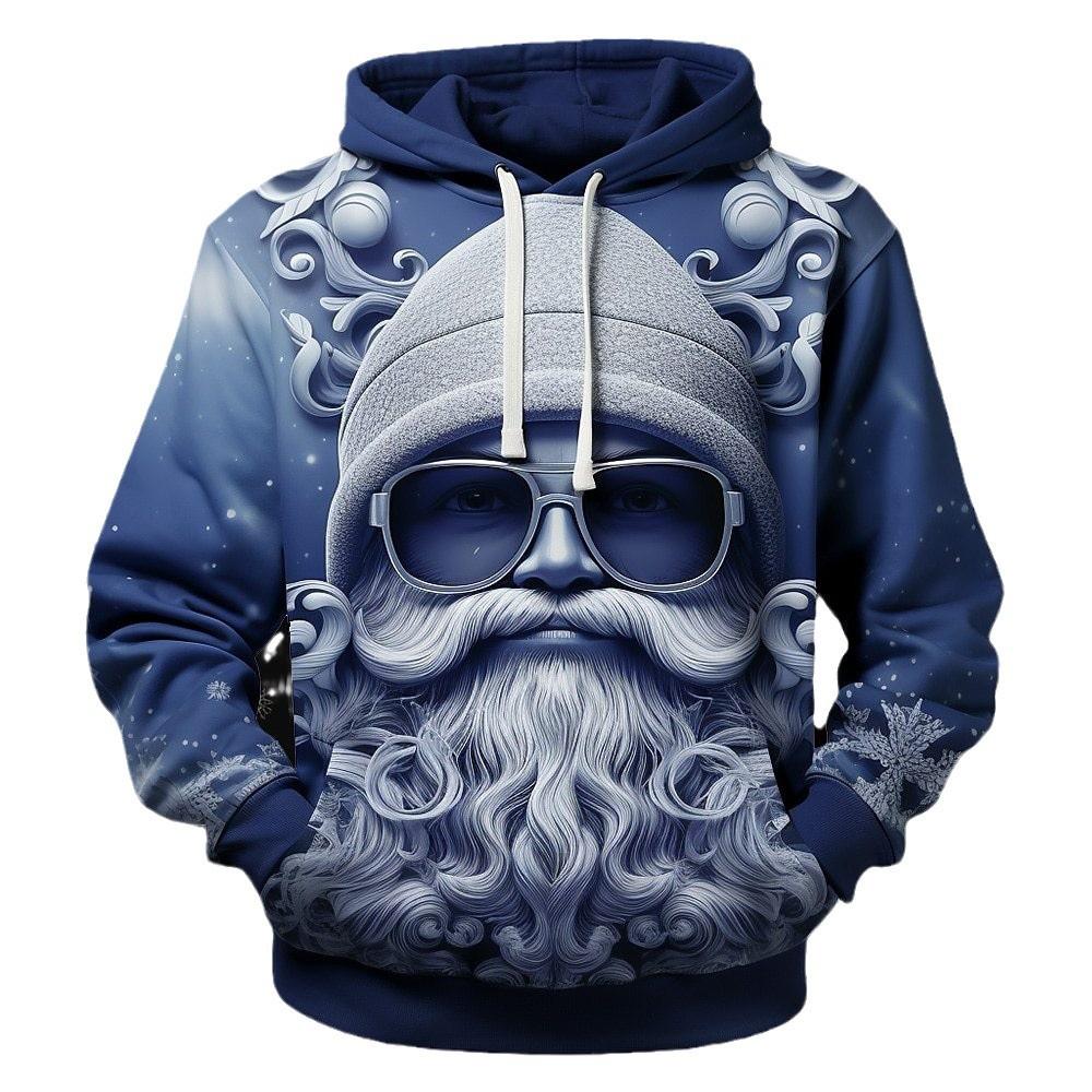 ETST 011 Direct Heren Lente en Herfst Losse Schouder Trekkoord Kangoeroe Patch Zak Capuchon Sweatshirt Vintage Kerstman 3D Print 6XL