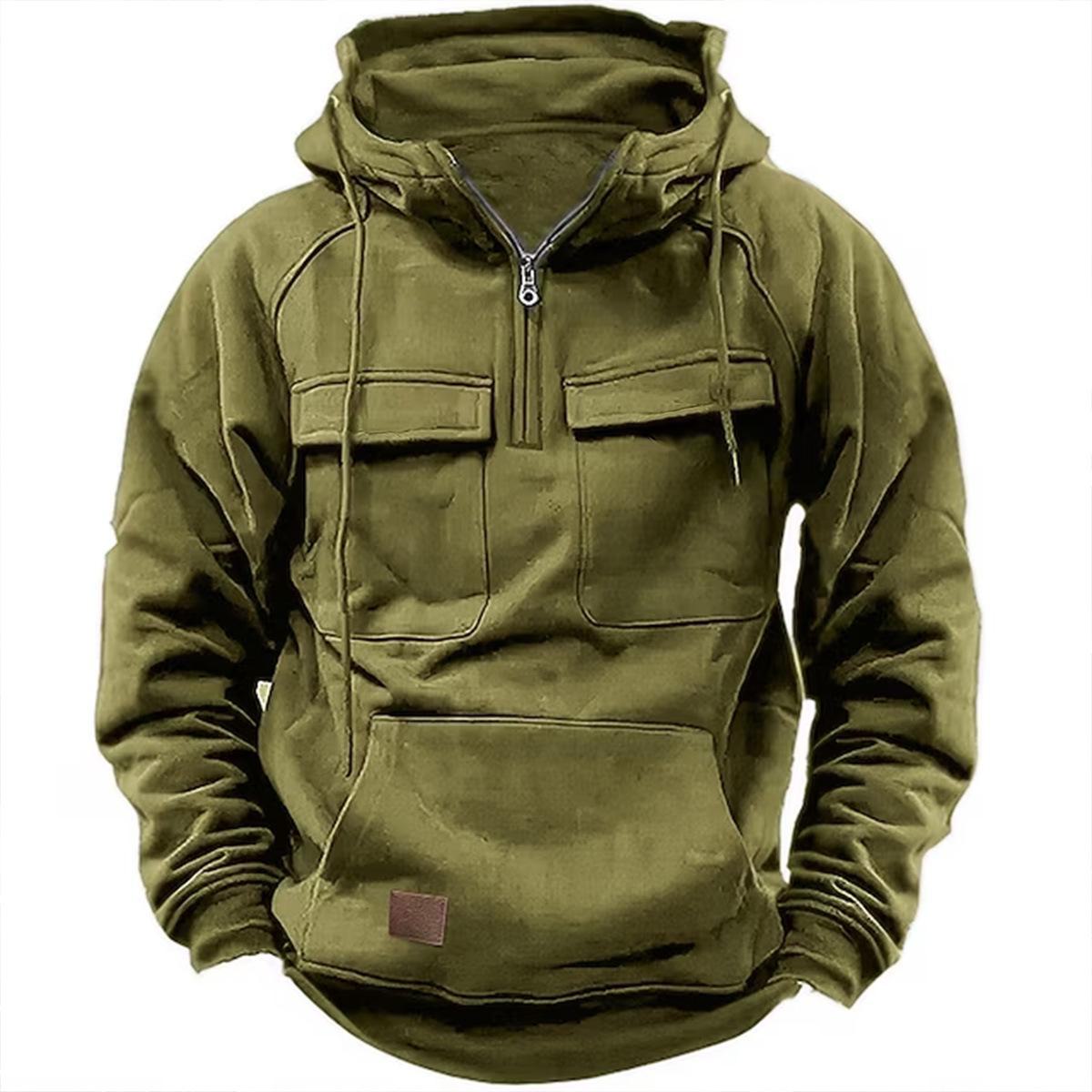 AI Supermarket 2024 Heren Multi-Pocket Rits Hoodie - Lente/Herfst Casual Sport Sweatshirt XXL legergroene kleur