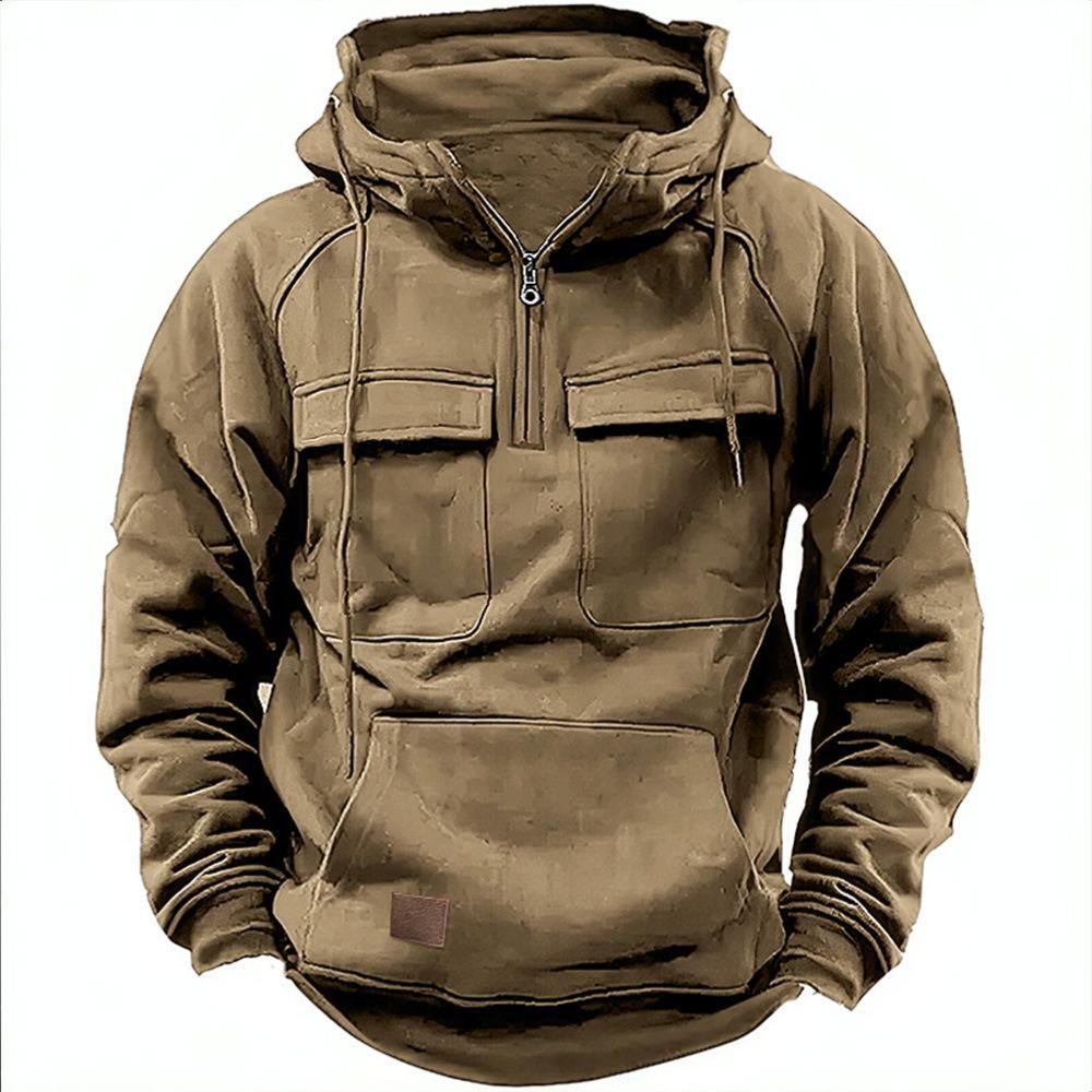 AI Supermarket 2024 Heren Multi-Pocket Rits Hoodie - Lente/Herfst Casual Sport Sweatshirt XXXL kaki