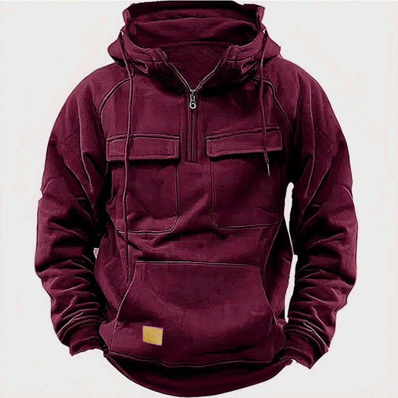 AI Supermarket 2024 Heren Multi-Pocket Rits Hoodie - Lente/Herfst Casual Sport Sweatshirt S wijnrode kleur