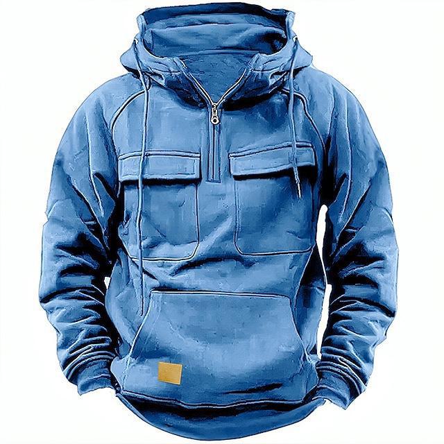 AI Supermarket 2024 Heren Multi-Pocket Rits Hoodie - Lente/Herfst Casual Sport Sweatshirt XXXL blauw
