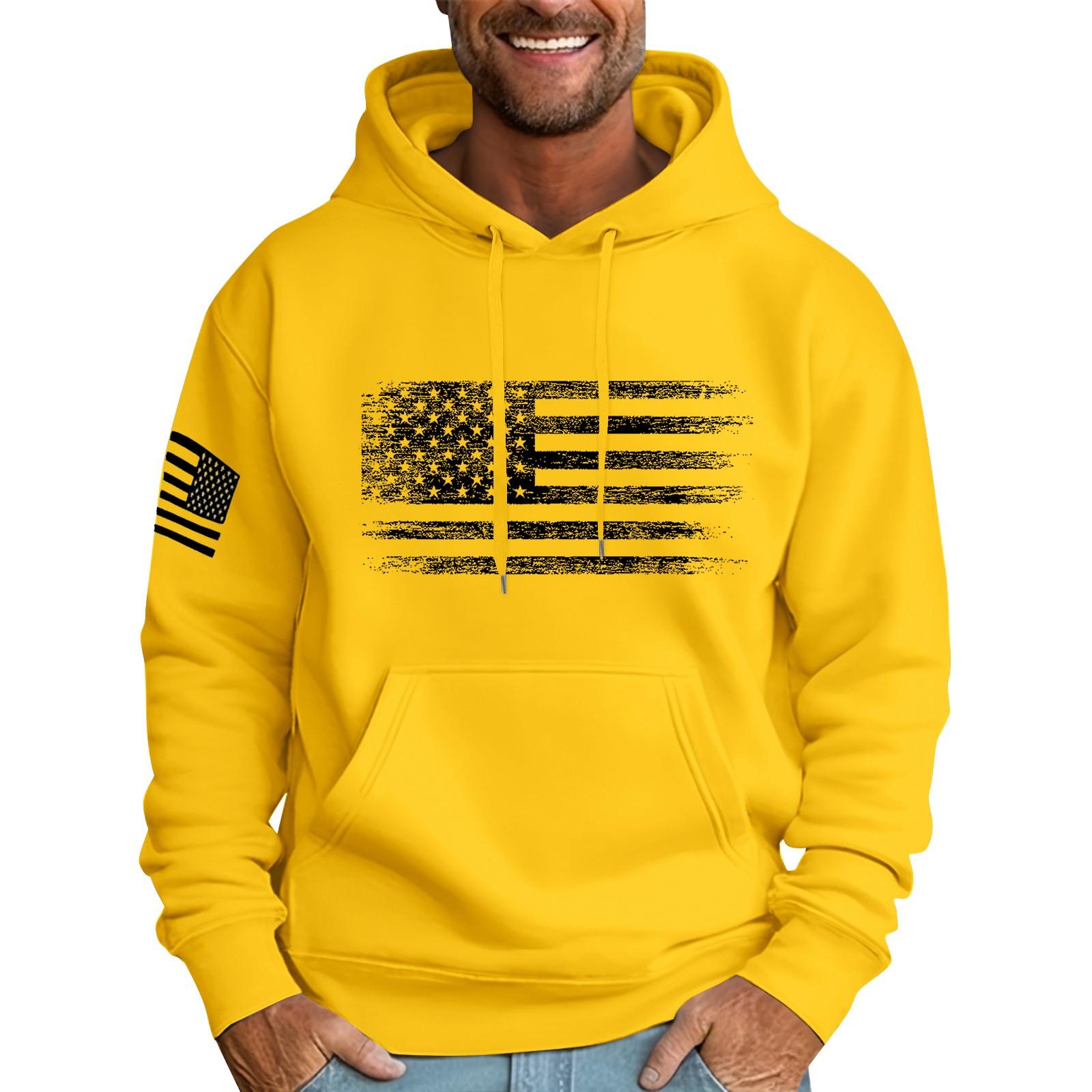Zhengfuzhihai Heren Losse Vlag Bedrukte Capuchon Sweatshirt Heren Casual Mode Sport Sweatshirt XL geel