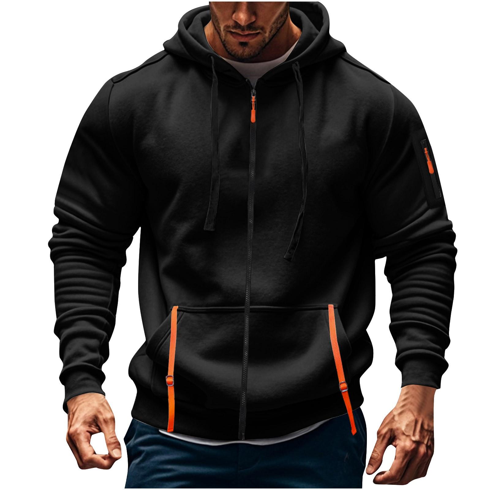 ElongPaoXiao Heren Sport Casual Hoodie Hoodie Cardigan Rits Multi-pocket Hoodie Jas S zwart