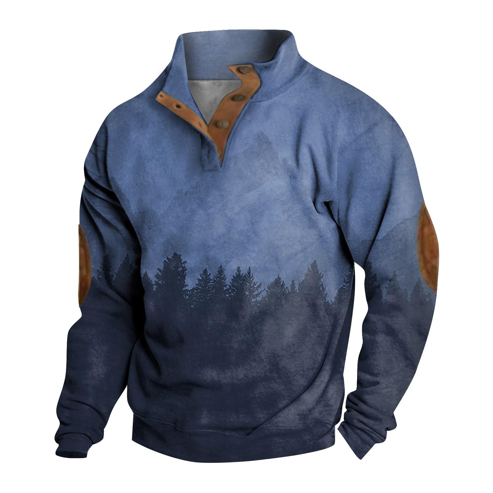 ElongPaoXiao Lente en herfst herensweatshirt met staande kraag is outdoor casual truien tops XL blauw