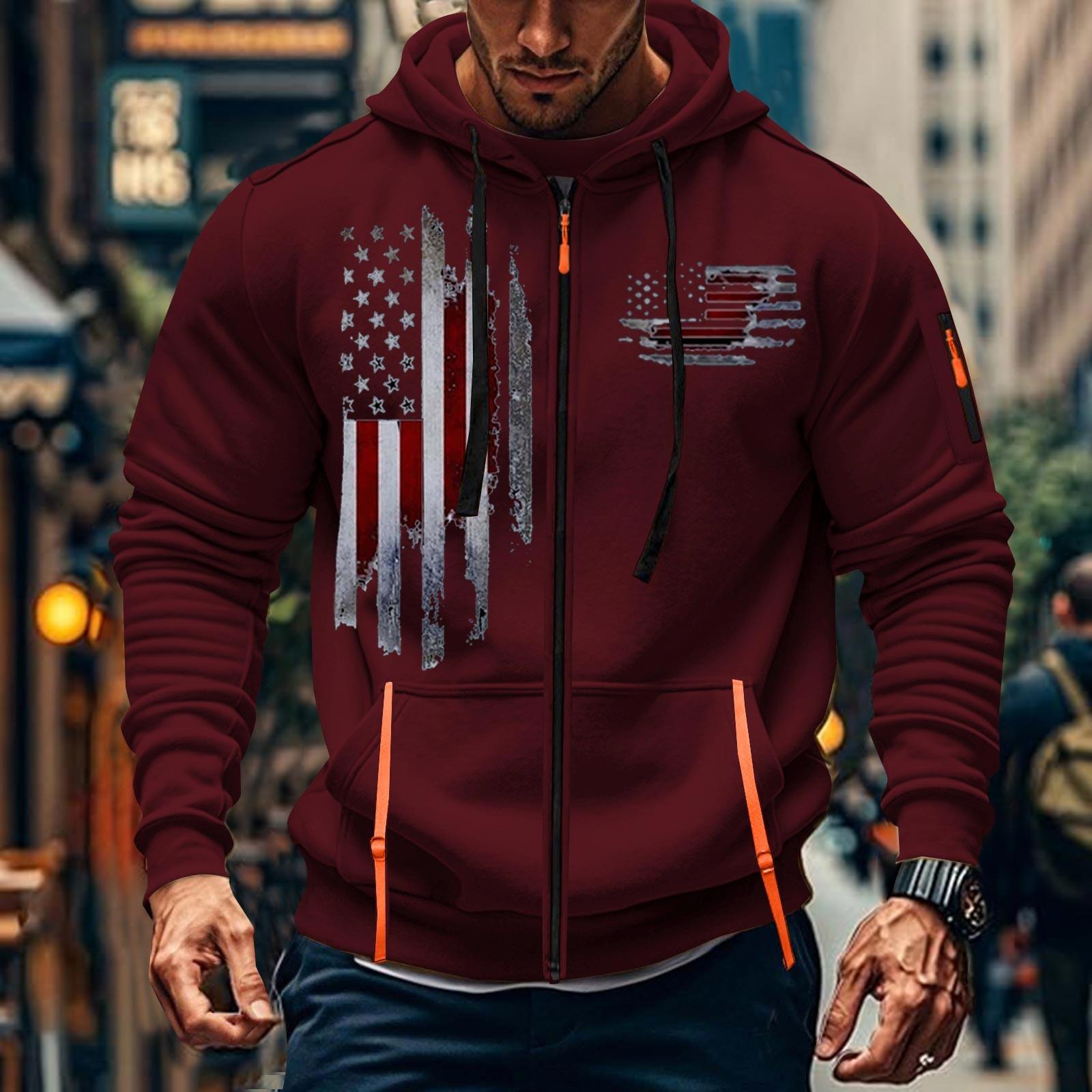 Wahaha123 Heren Sport Casual Hoodie Hoodie Cardigan Rits Multi-pocket Hoodie Jas L wijn