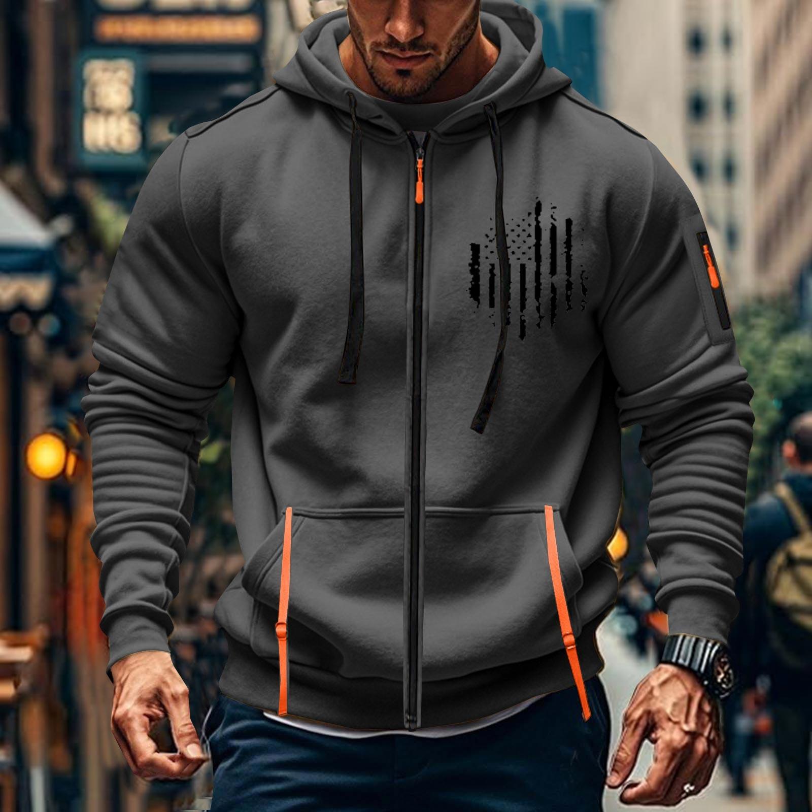 Timoduizhang Heren Sport Casual Hoodie Hoodie Cardigan Rits Multi-pocket Hoodie Jas XL