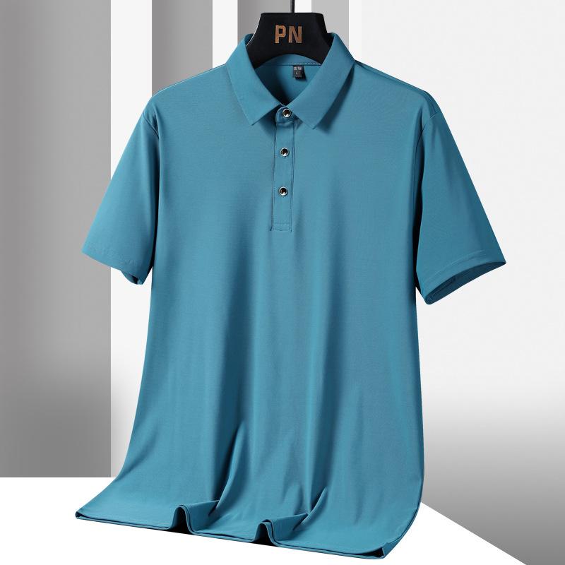 Plus Size Men Clothing IJszijden poloshirt Heren, groot dun T-shirt met korte mouwen, cool, ontspannen T-shirt met polohals en halve mouwen, effen kleur 9XL