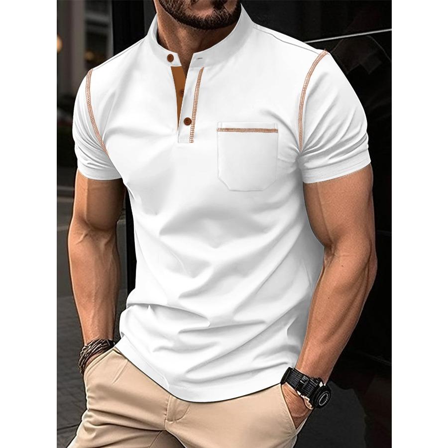WowClassic Heren Zomer POLO Shirts Opstaande Kraag Zak Korte Mouw Tops Heren Sport Polo Shirt L wit