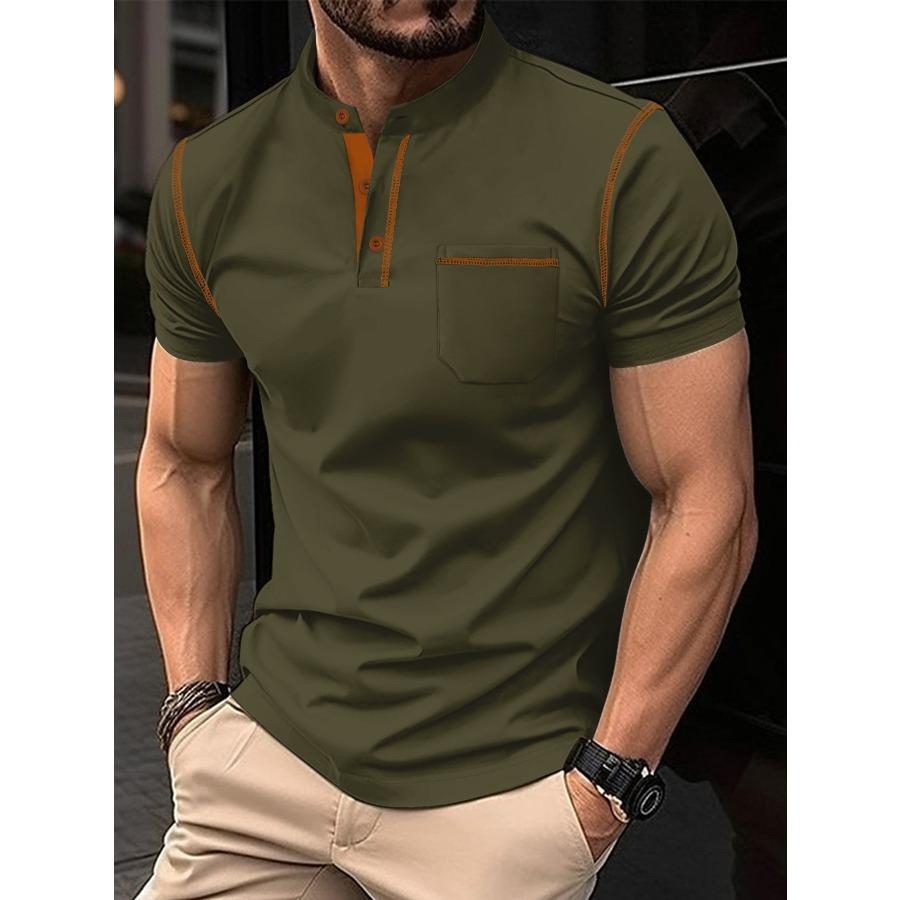 No. 11 Fashion Heren Zomer POLO Shirts Opstaande Kraag Zak Korte Mouw Tops Heren Sport Polo Shirt 3XL legergroene kleur