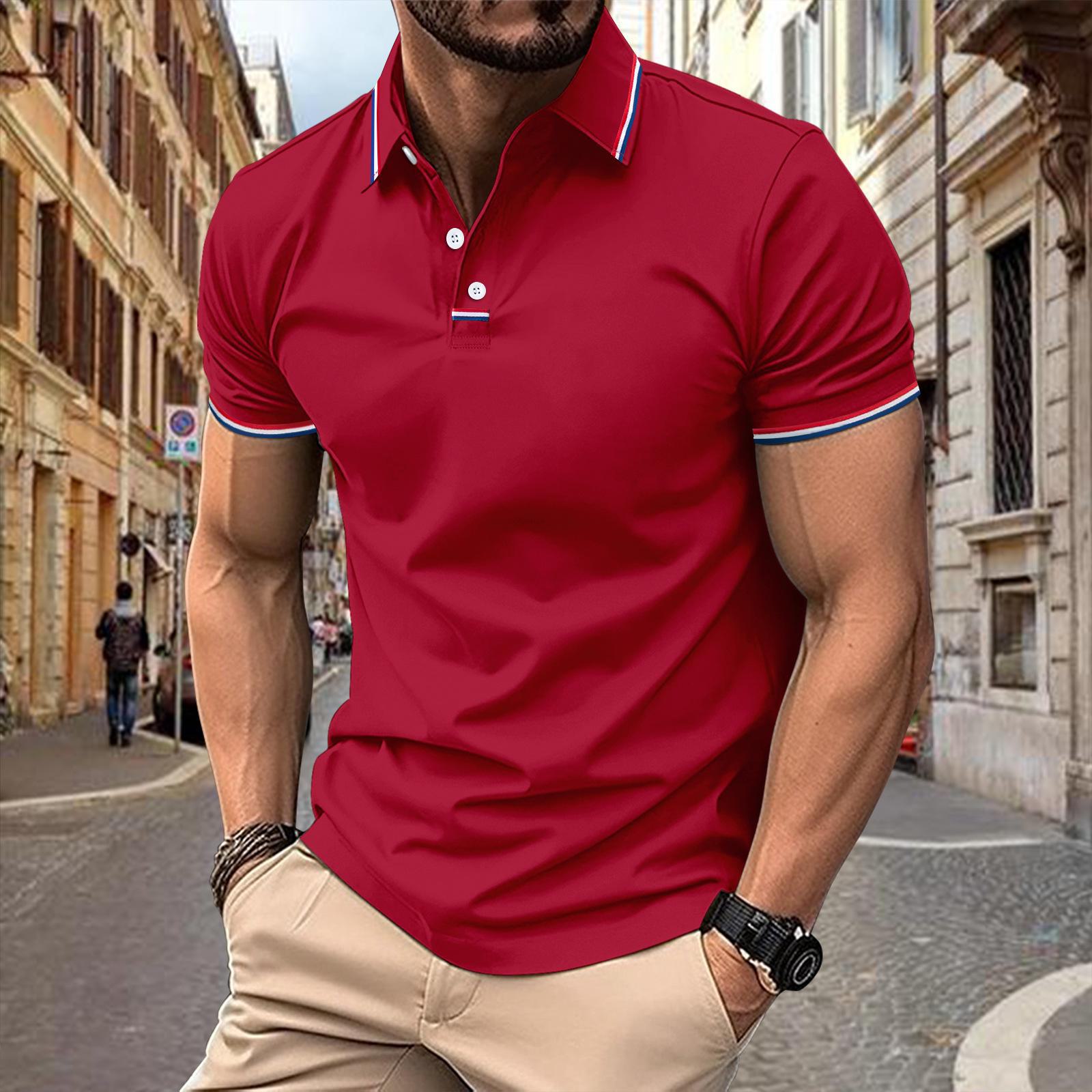 Get one Nieuwe Stijl Effen Kleur Polo met Korte Mouwen en Revers voor 2024 XL rood