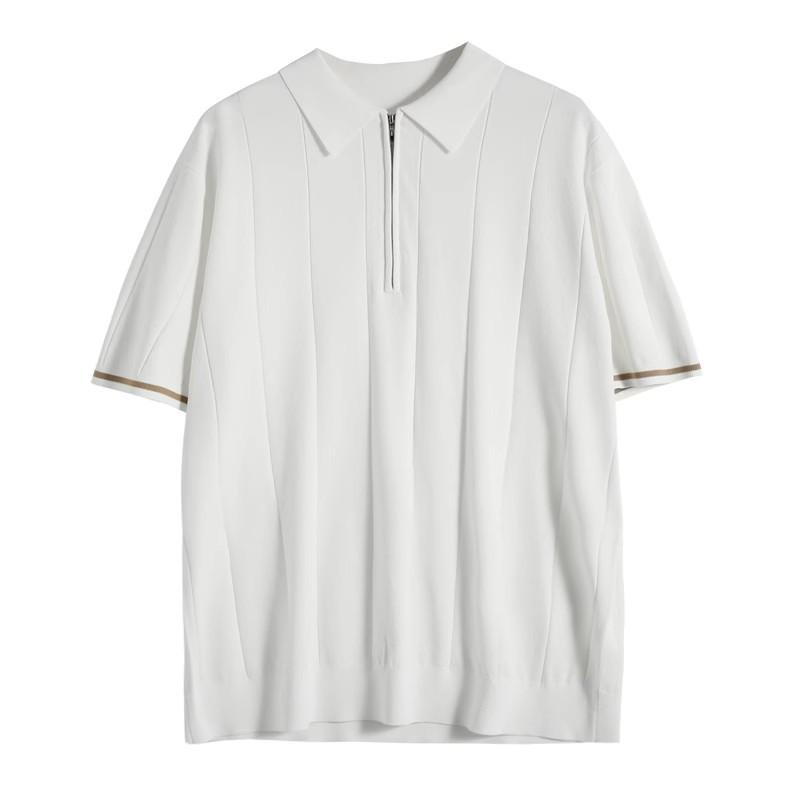 VantaGoods Stijlvolle Britse Slim Gestreepte Polo voor Heren: Lichtgewicht, veelzijdig T-shirt met korte mouwen XXXL wit