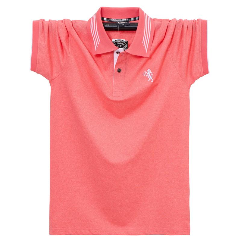 Phoca largha Heren zomer T-shirt in grote maten, los en comfortabel T-shirt, heren werkkatoenen poloshirt met korte mouwen, ritskraag en ademend T-shirt 6XL rozerode kleur