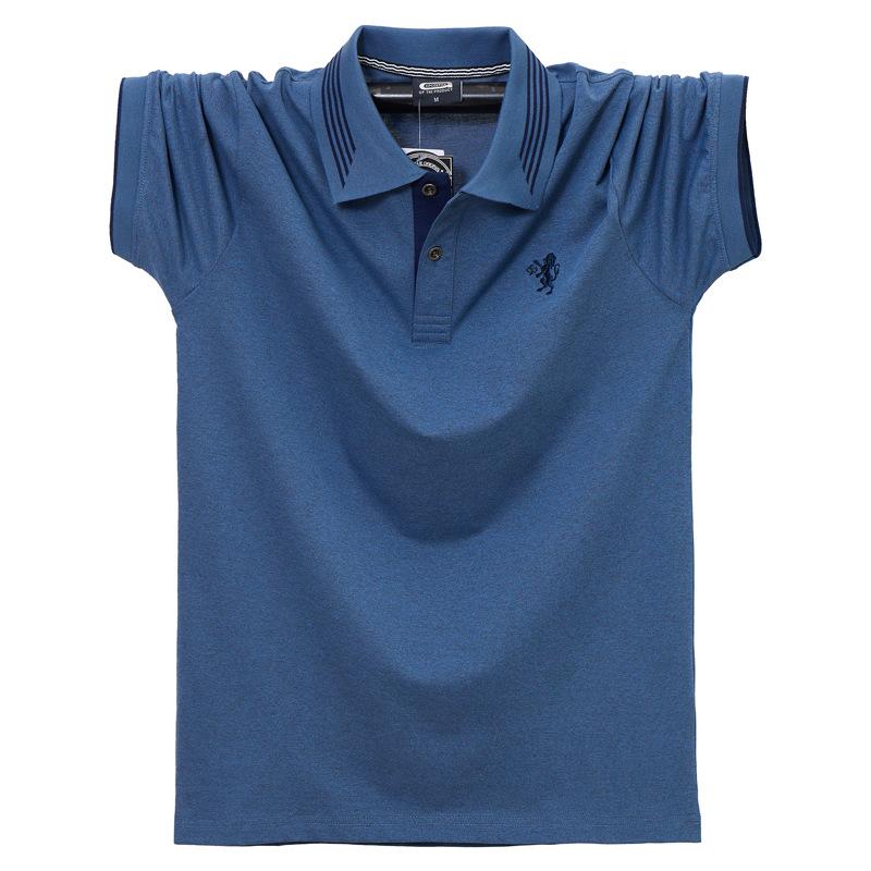 Phoca largha Heren zomer T-shirt in grote maten, los en comfortabel T-shirt, heren werkkatoenen poloshirt met korte mouwen, ritskraag en ademend T-shirt 6XL blauw
