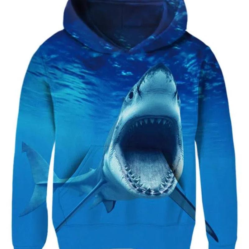 ETST WENDY 012 2024 Zomer 4-14 Jaar Kinderen Schattige Jongens en Meisjes Lichtgewicht 3D Kleurrijke Haai Grafische Print Polyester hoodies Tops 160CM